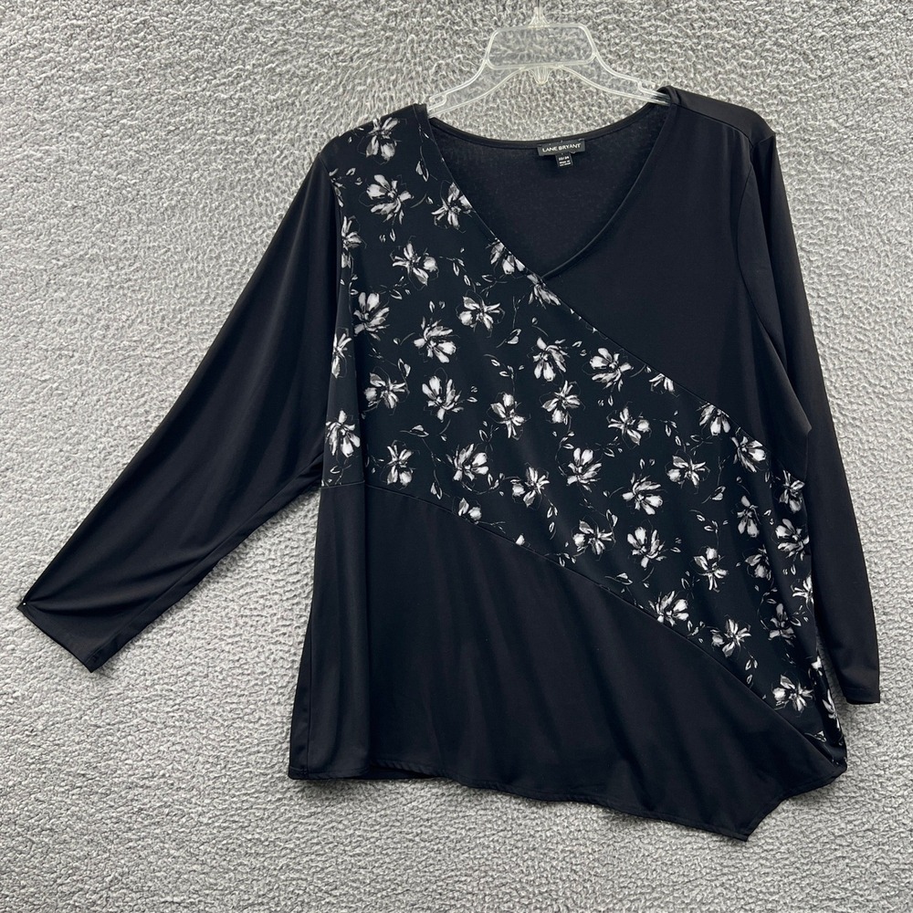 Womens Minimalist Tunic Top 22/24 Floral Asymmetrical Hem Career Office Stretch